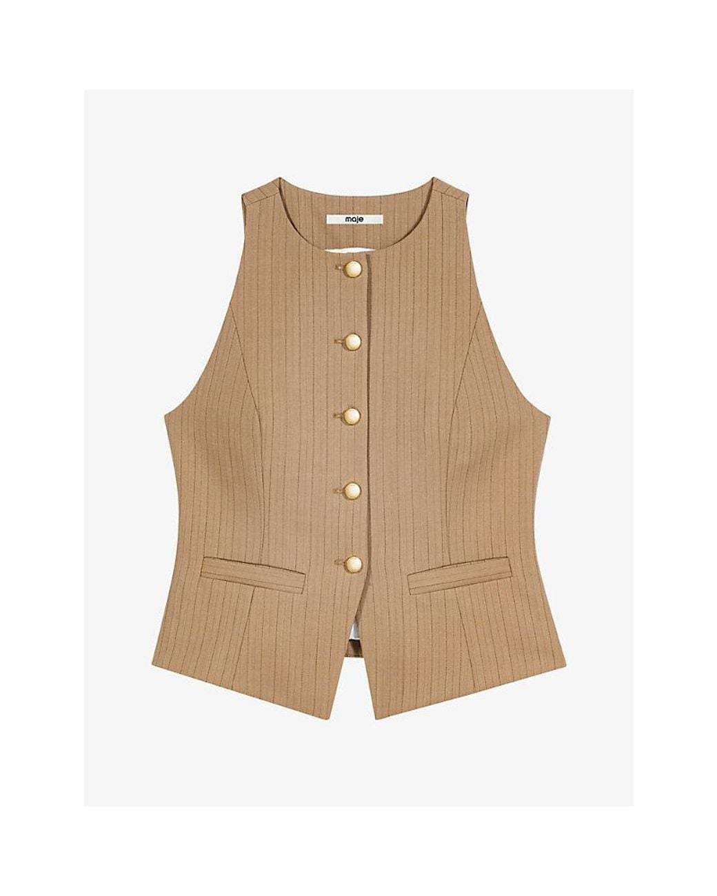 Maje Natural Striped Sleeveless Wool-Blend Waistcoat