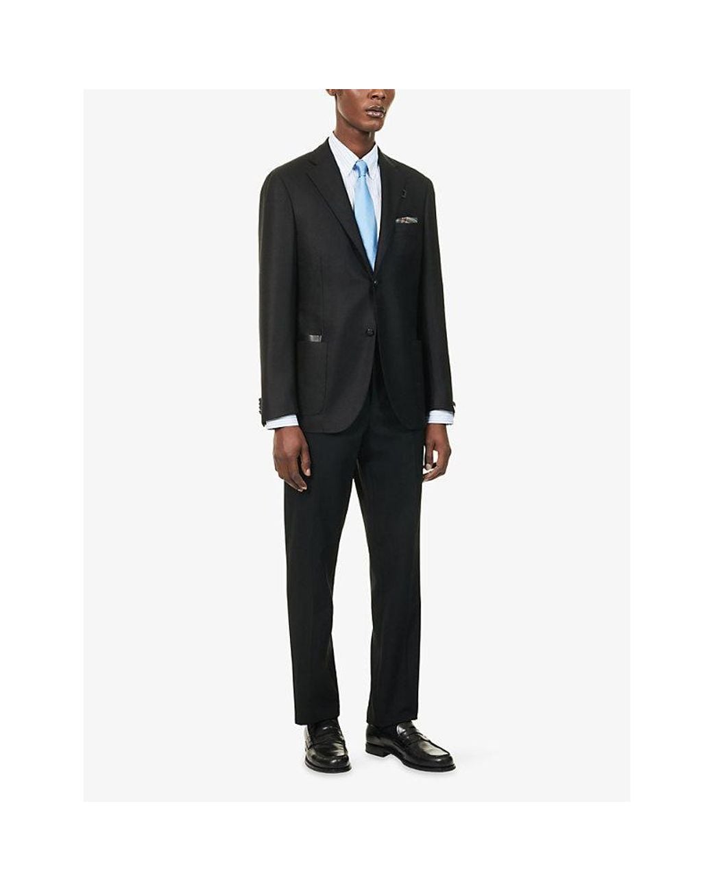 Corneliani Black Leather-Tab Single-Breasted Wool And Cashmere-Blend Jacket for men