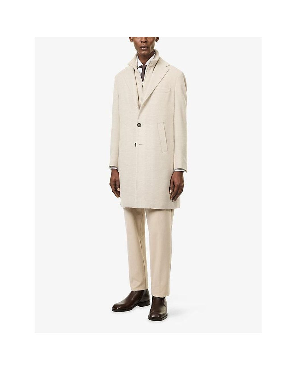 Eleventy Natural Single-Breasted Bib-Inset Wool Coat for men