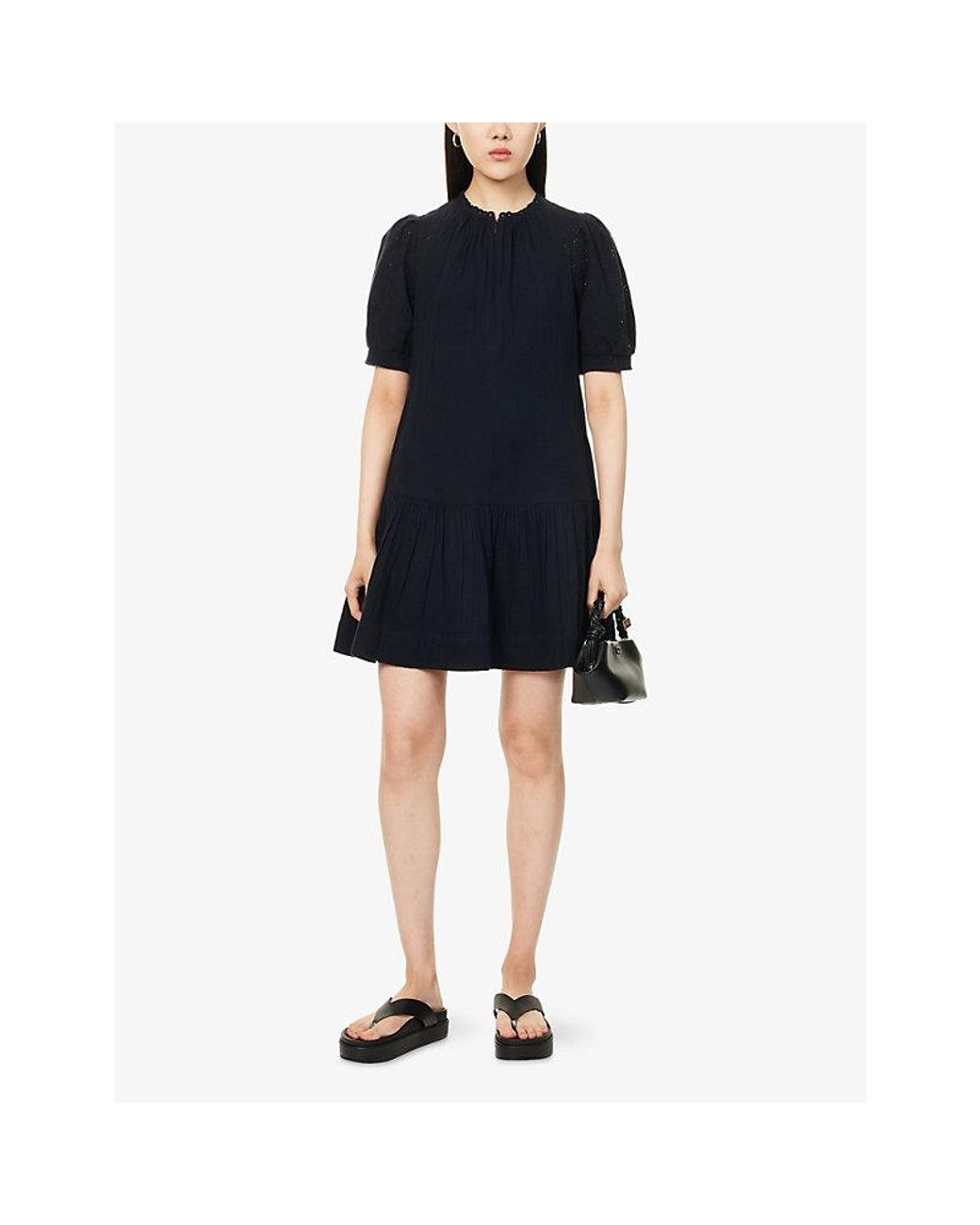 green emerald velvet dress Navy Frill-Detail Cheesecloth Mini Dress  Ro&Zo