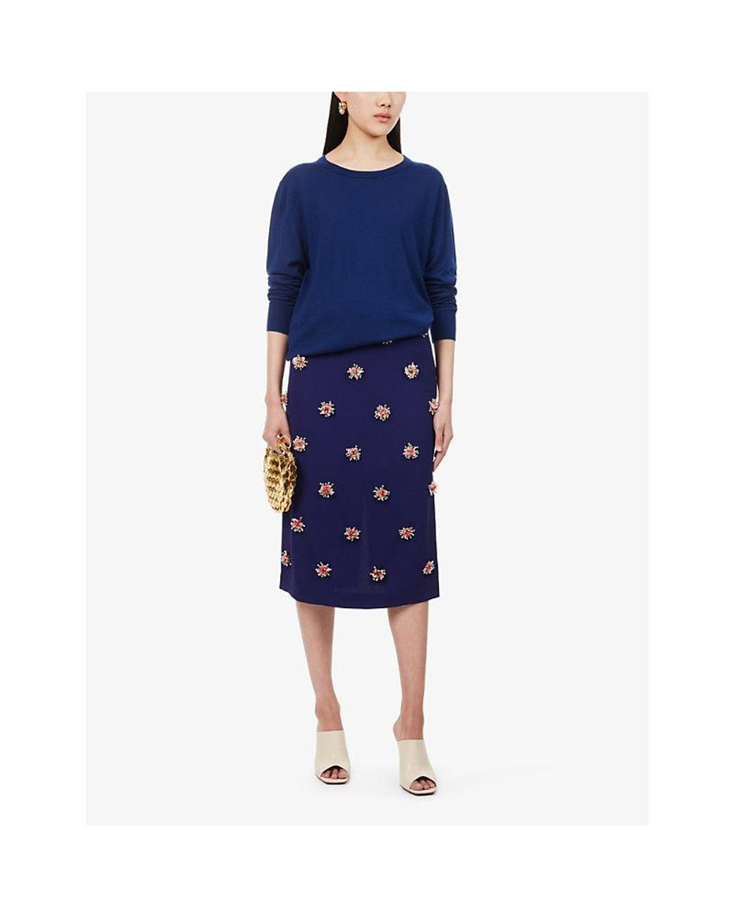 送料関税込【Dries Van Noten】Embellished skirt スカート Embellished wrap skirt in burgundy - Dries Van Noten | Mytheresa