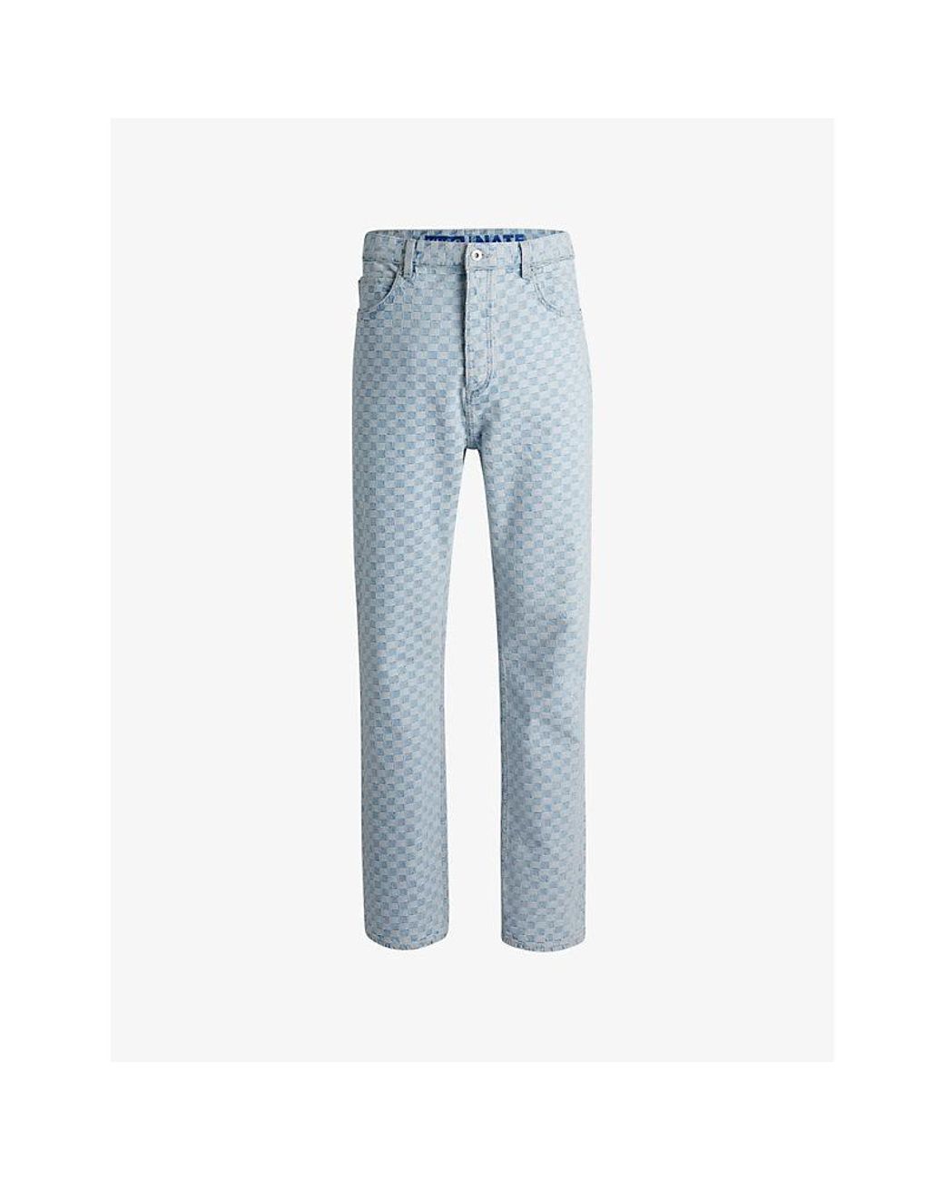 HUGO Blue Graphic-Print Relaxed-Fit Denim Jeans for men