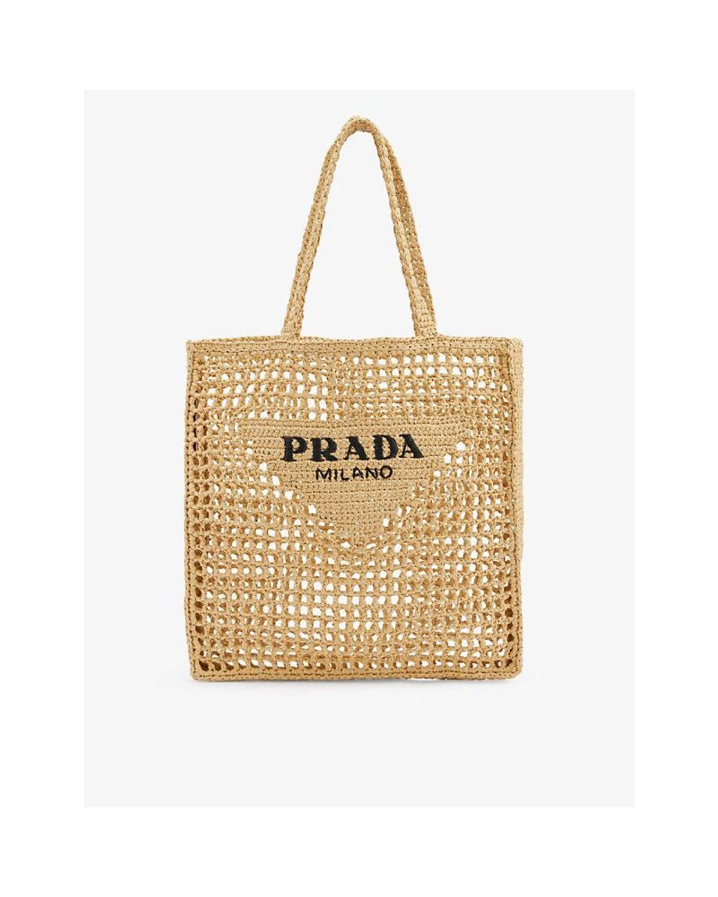 Prada Logo Crochet Straw Tote Bag in Metallic Lyst