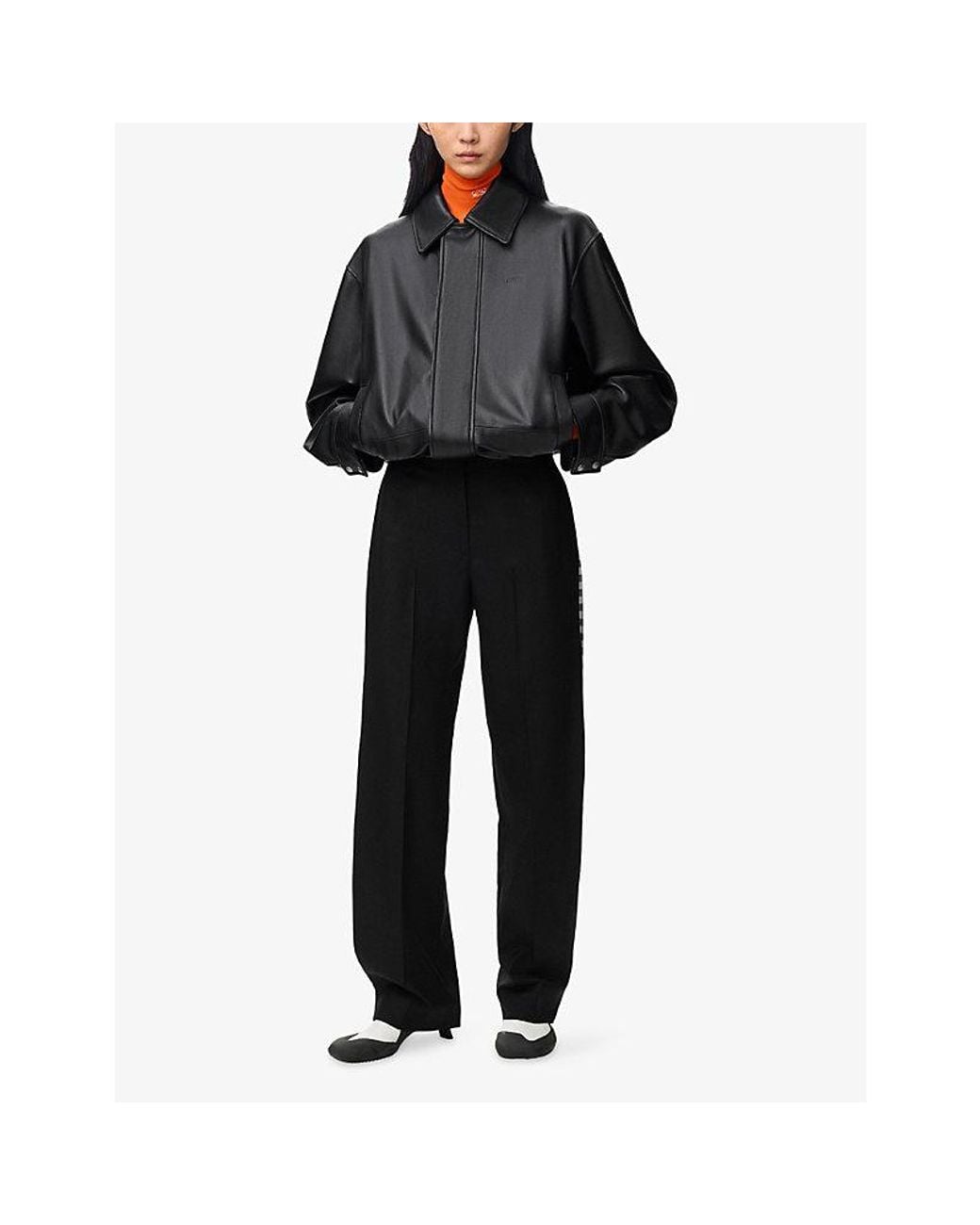 Loewe Black Drawstring-Hem Relaxed-Fit Leather Jacket