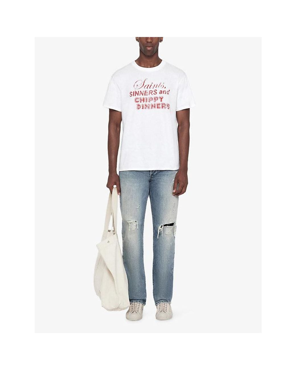 AllSaints White Chippy Graphic-Print Cotton T-Shirt for men