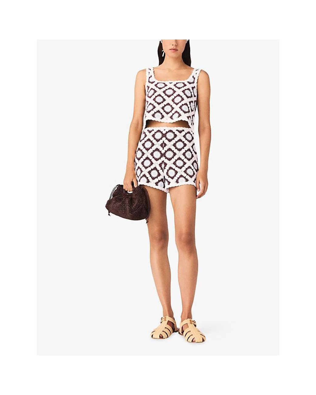 Maje White Floral Square-Neck Crochet Top