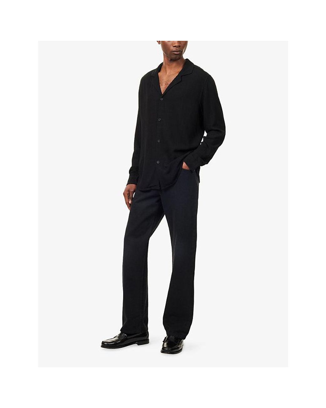 Raith Black Cami Long-Sleeve Linen-Blend Shirt for men