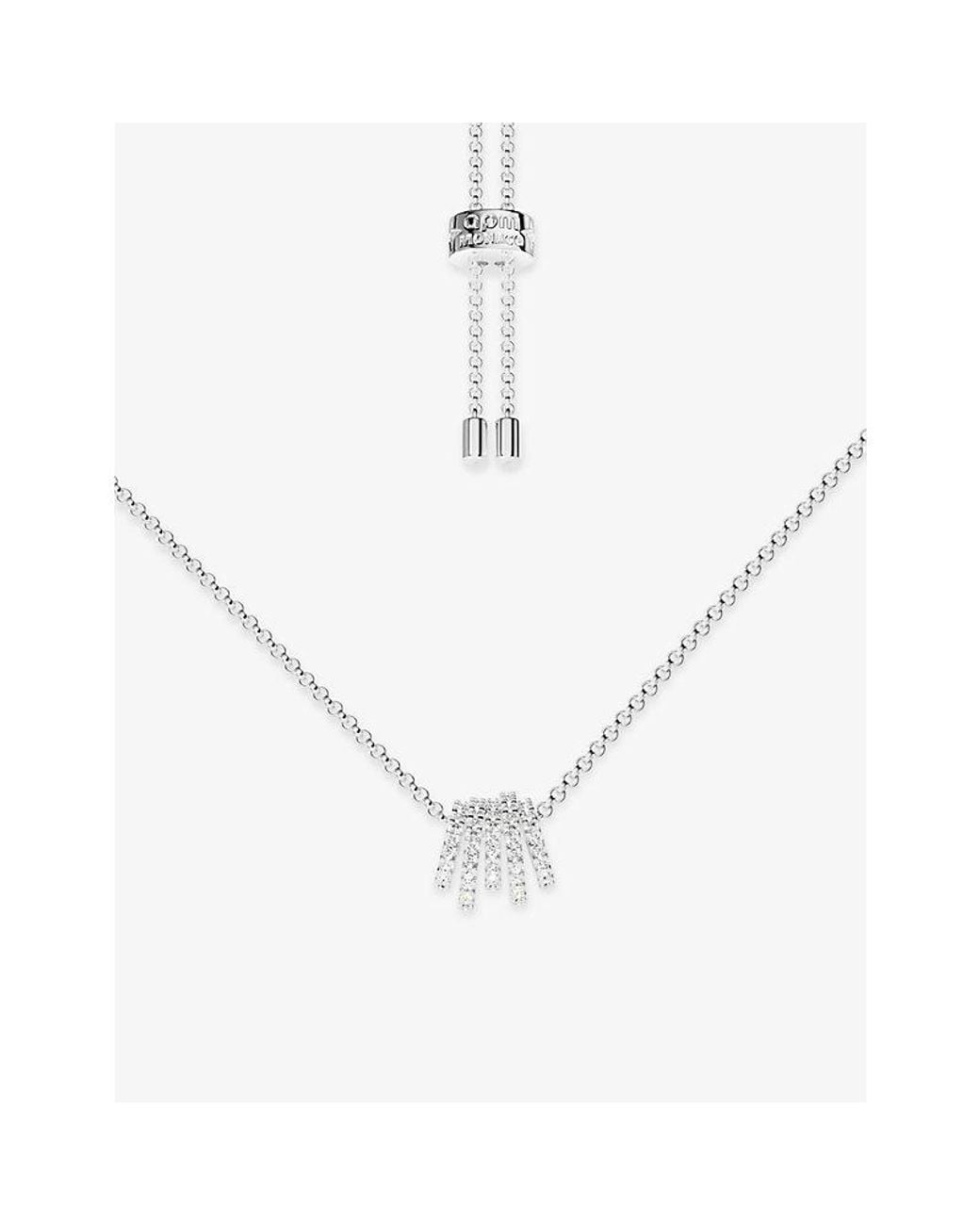 Apm Monaco White Promesse 5-Rings Rhodium Plated Alloy And Cubic Zirconia Necklace