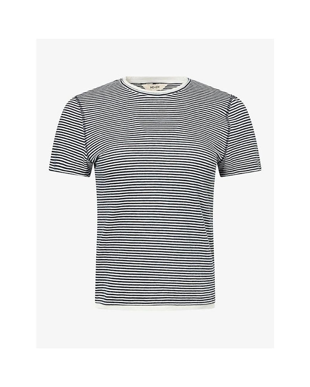 ME+EM Gray Double-Layered Striped Cotton T-Shirt