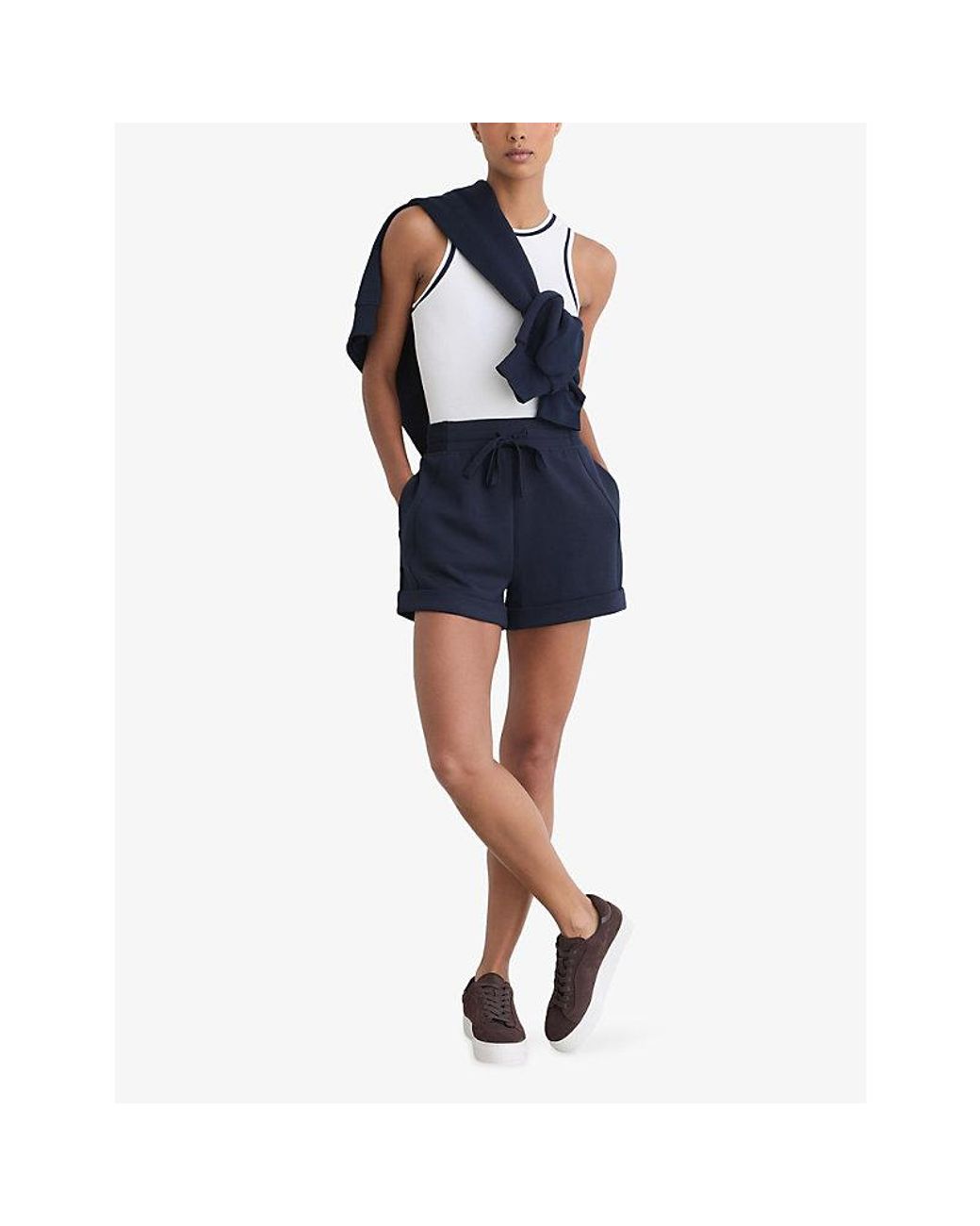 Reiss Blue Phoebe Drawstring-Waist Stretch-Jersey Shorts