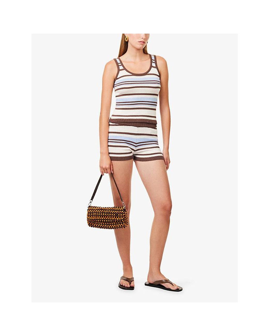 4th & Reckless Blue Amara Striped Cotton-Blend Top
