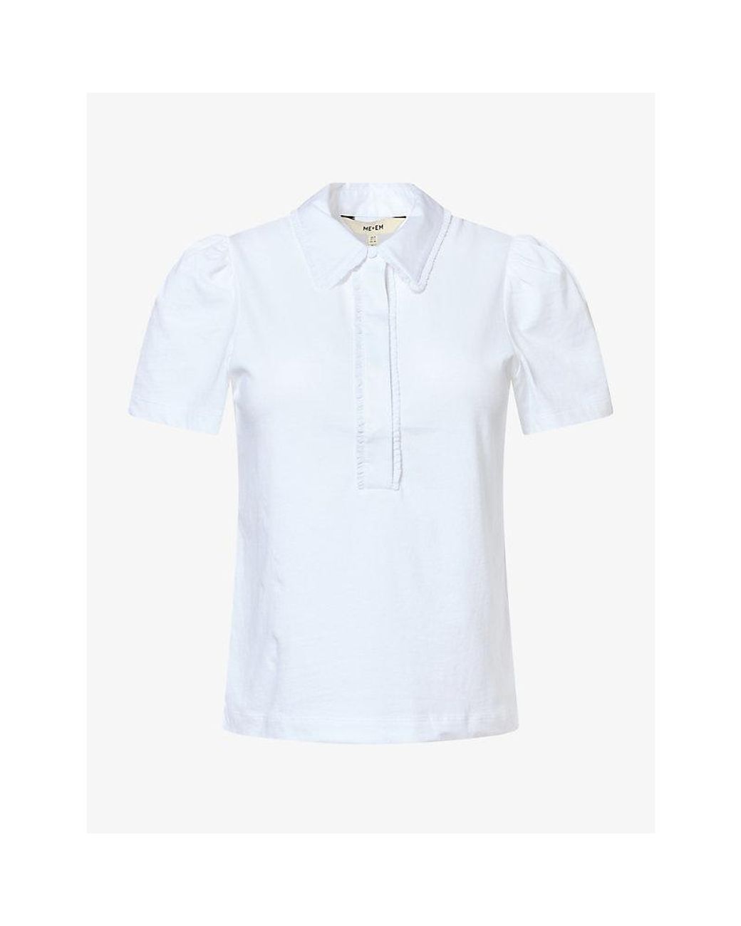 ME+EM Blue Frilled-Trim Cotton Shirt