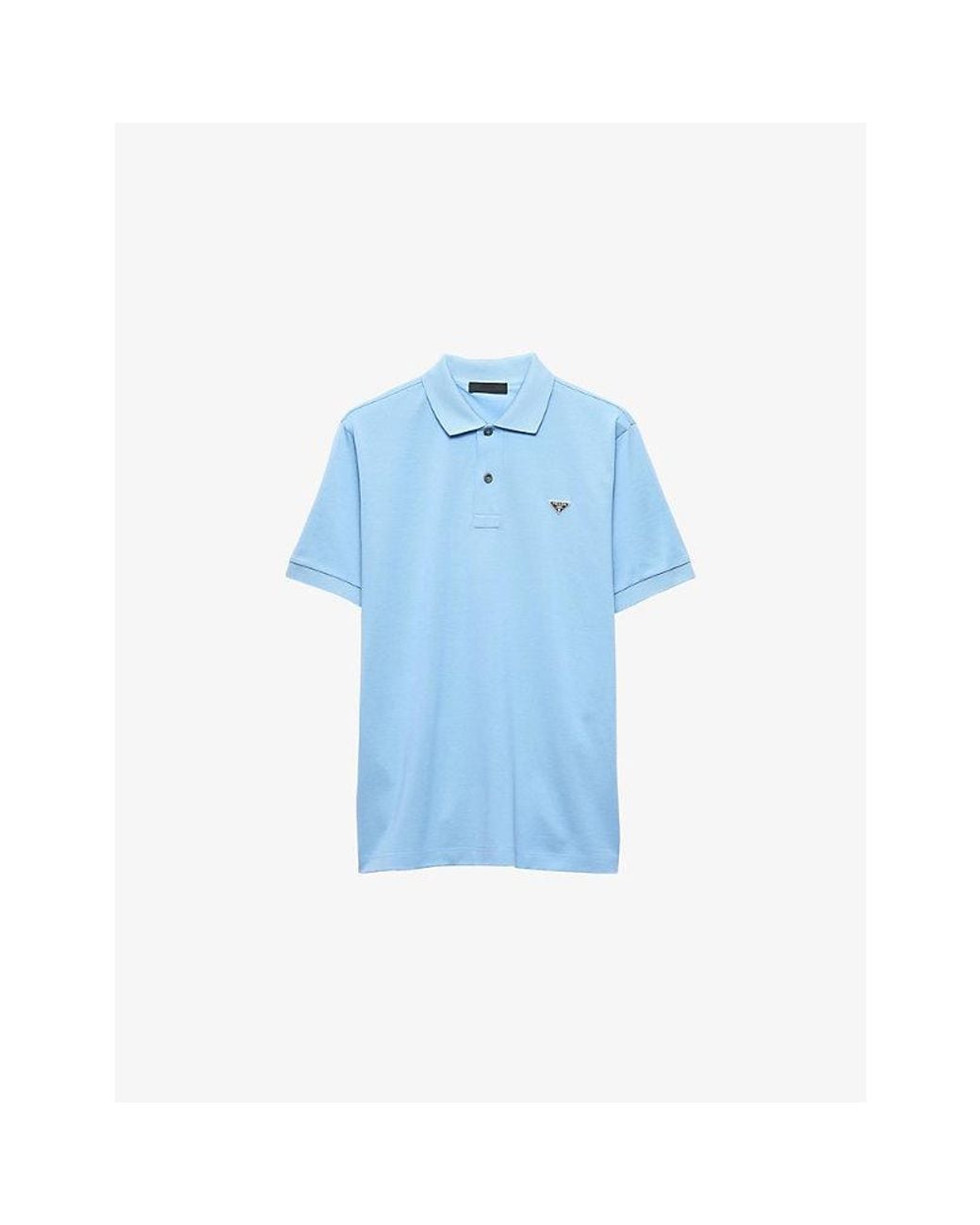 Prada Blue Triangle-Logo Cotton-Piqué Polo Shirt for men