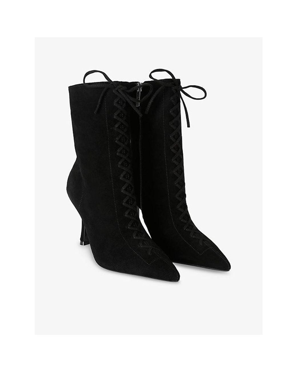 Carvela Kurt Geiger Black Leoni Lace-Up Suede Heeled Ankle Boots