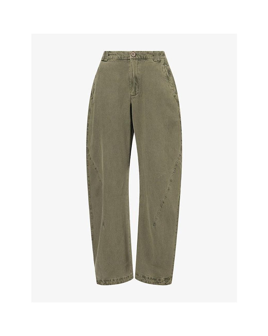 Free People Green Spotlight Barrel-Leg Cotton-Blend Trousers