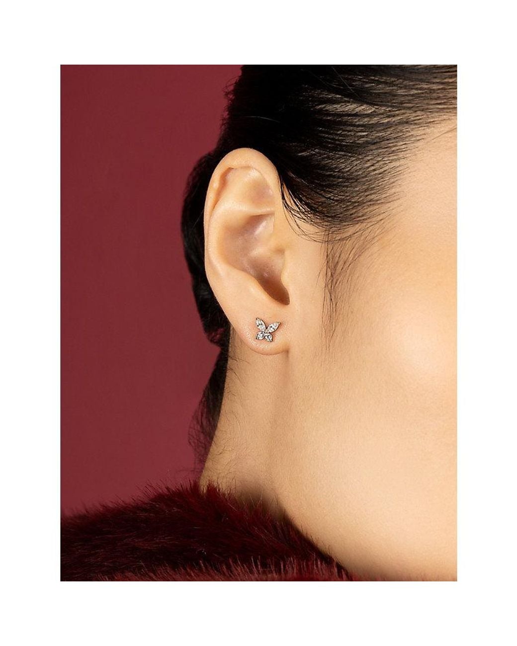 Apm Monaco White Papillon Rhodium Plated Alloy And Cubic Zirconia Stud Earrings