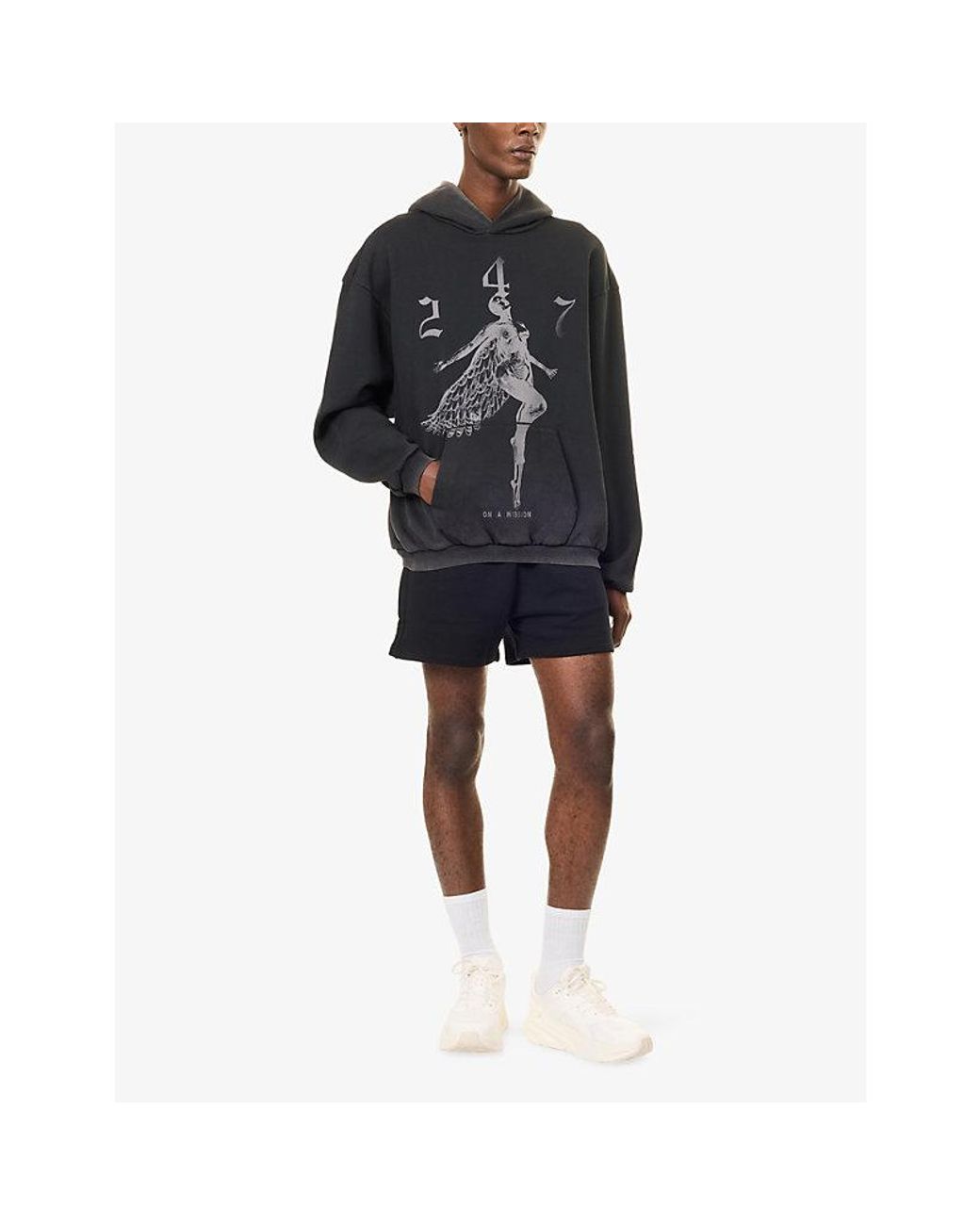 247 BY Represent Black Fallen Angel Graphic-Print Cotton Hoody for men