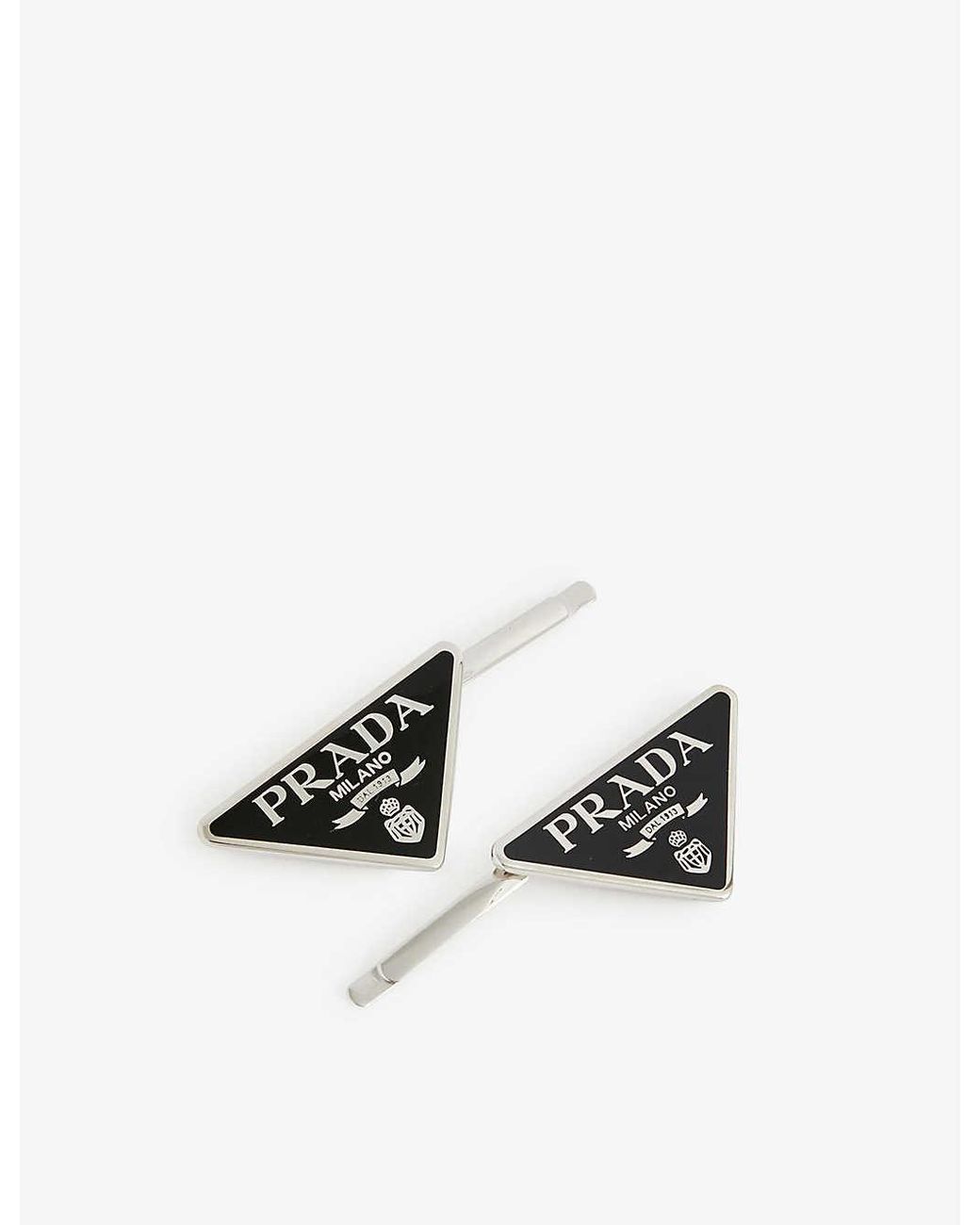 Prada Logo Triangle Metal Hair Clips Set Of Two in White Lyst