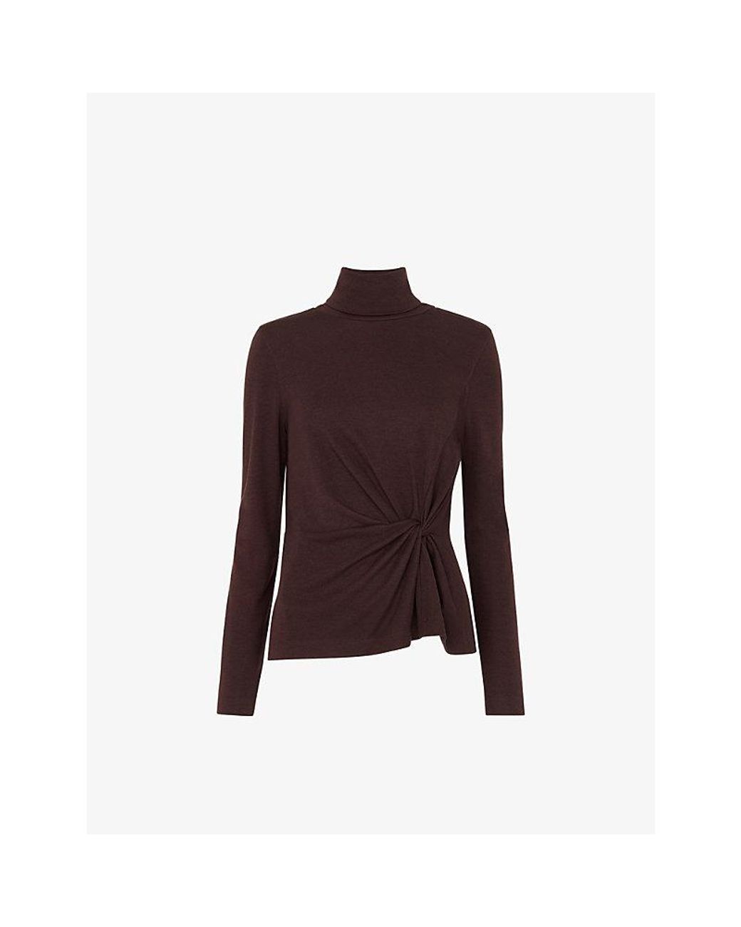 Whistles Purple Roll-Neck Twist-Front Woven Top