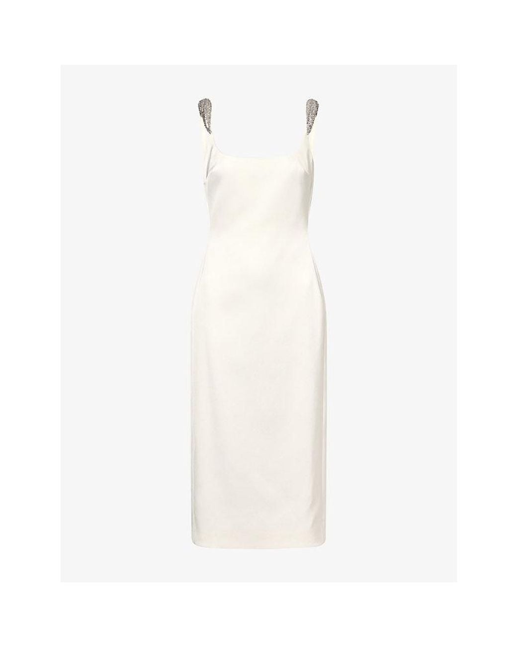 David Koma White Scoop-Neck Crystal-Embellished Crepe Midi Dress