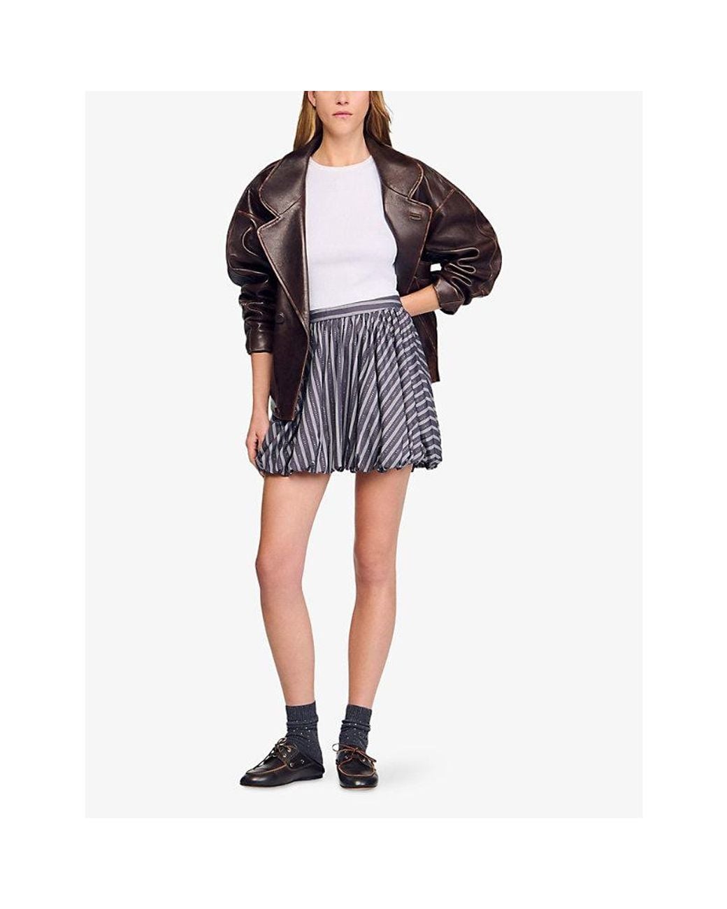 Sandro Striped Rhinestone-Embellished Cotton Mini Skirt in Black | Lyst