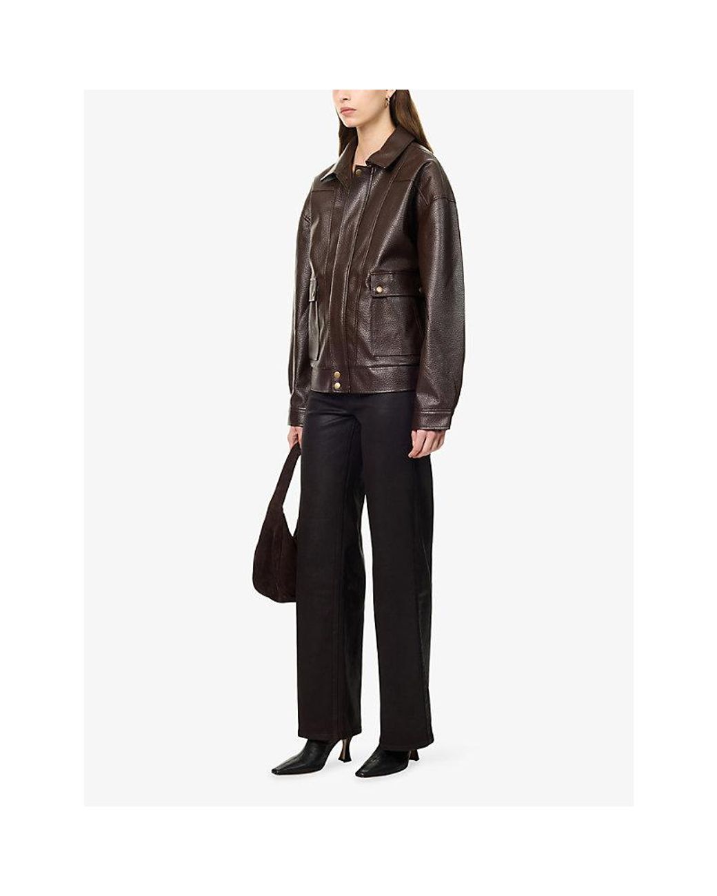 PAIGE Black Sasha 32In Wide-Leg Coated Woven Trousers