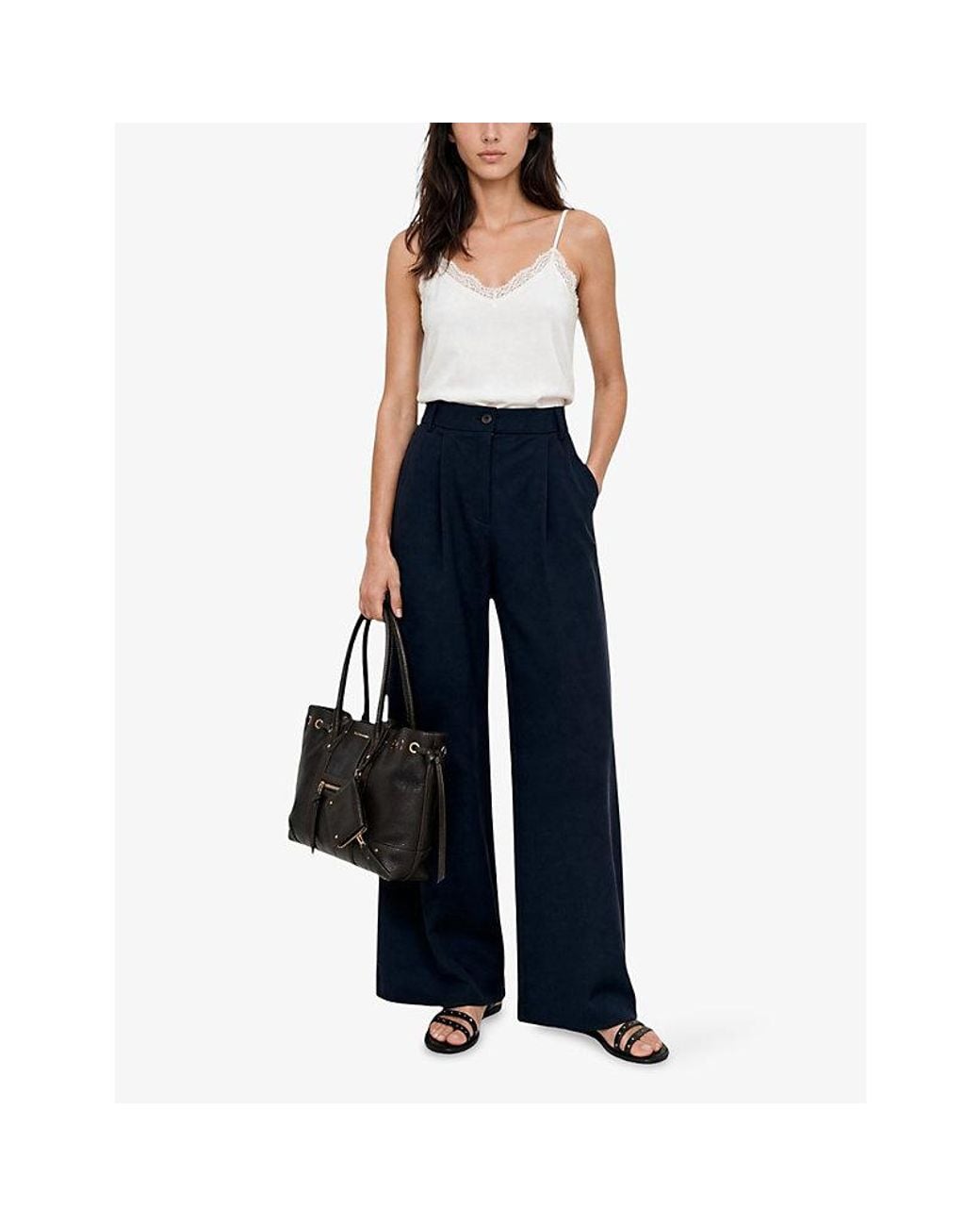 The Kooples Blue Wide-Leg Mid-Rise Woven Trousers
