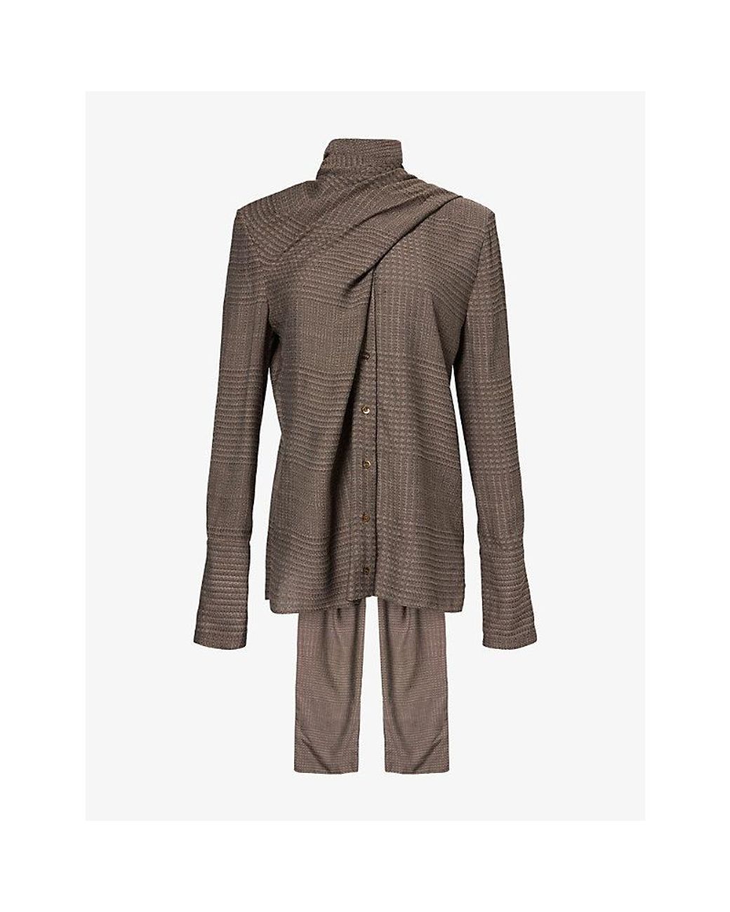 Mugler Brown Scarf Long-Sleeve Woven Blouse