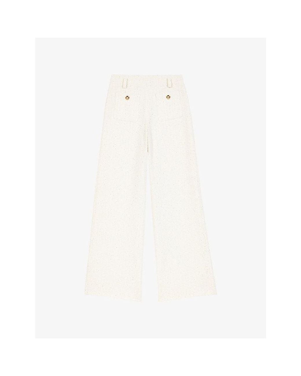 Maje White Straight-Leg High-Rise Tweed Cotton-Blend Trousers