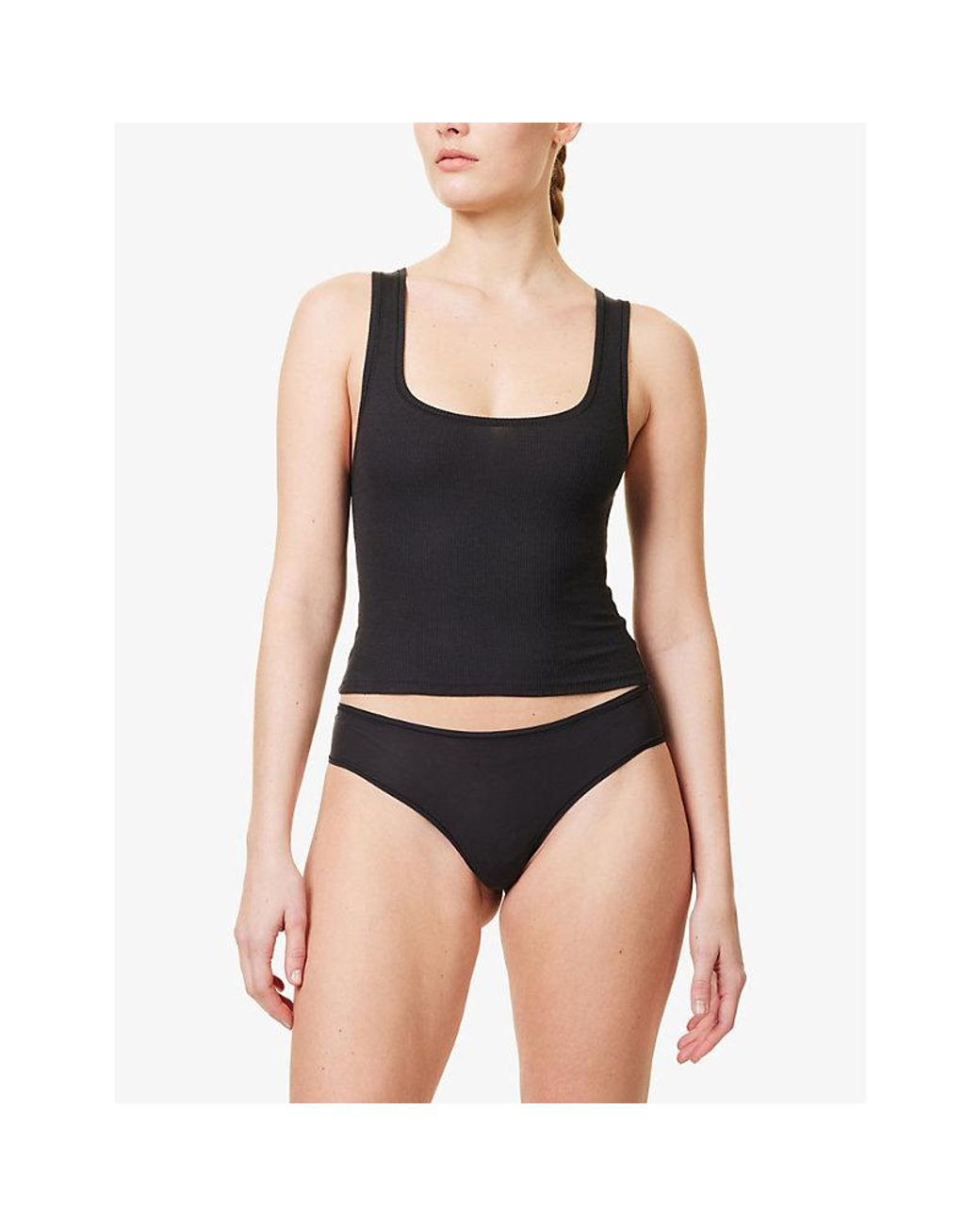 Skims Black Mid-Rise Pack-Of-Five Stretch-Woven Thongs