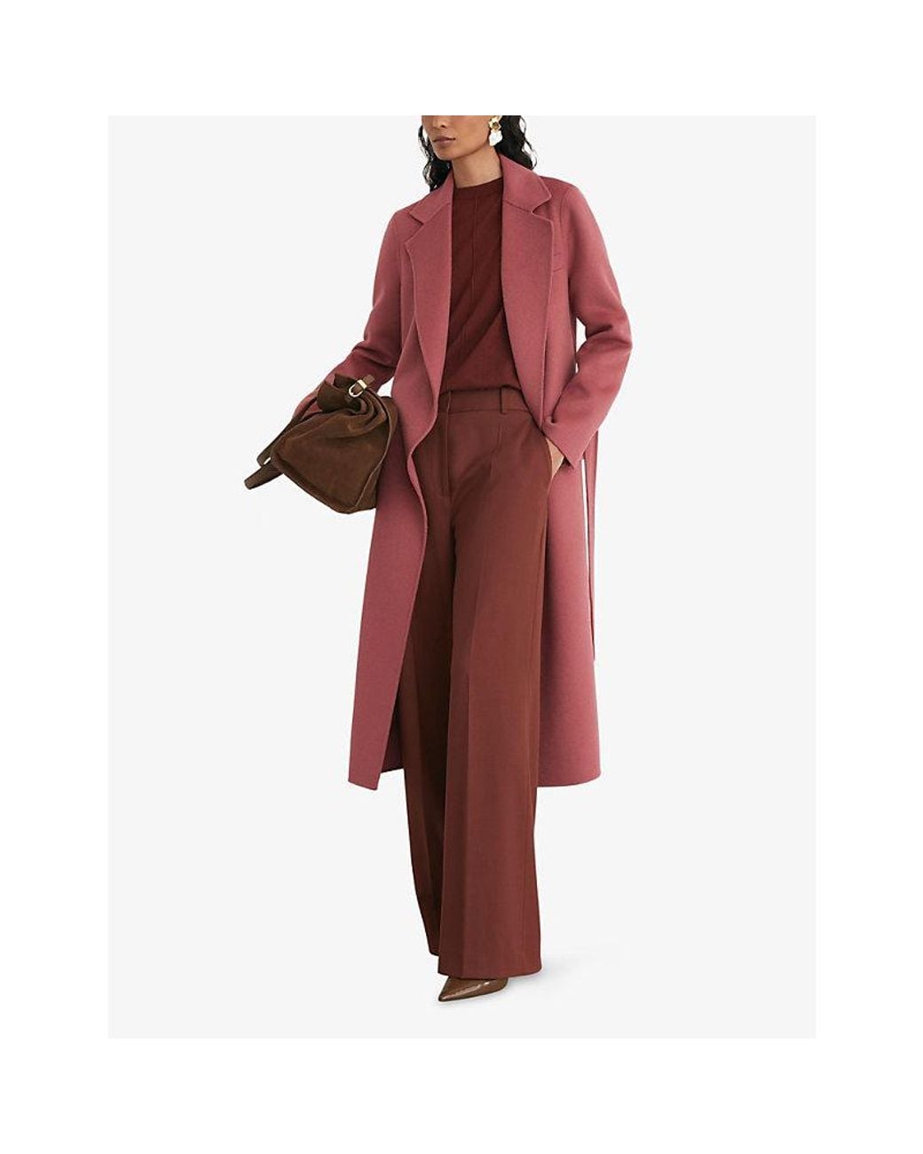 Reiss Red Marlowe Longline Double-Breasted Wool-Blend Coat