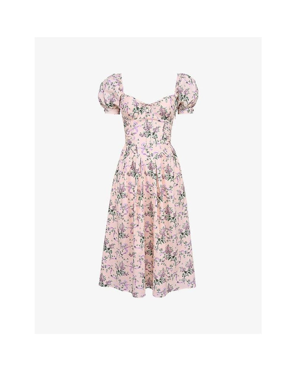 House Of Cb Pink Lulabell Floral-Print Stretch-Cotton Midi Dress