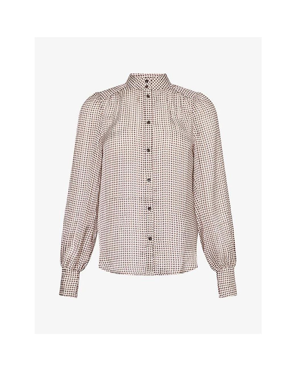 ME+EM Gray Foulard-Print Woven Satin Blouse