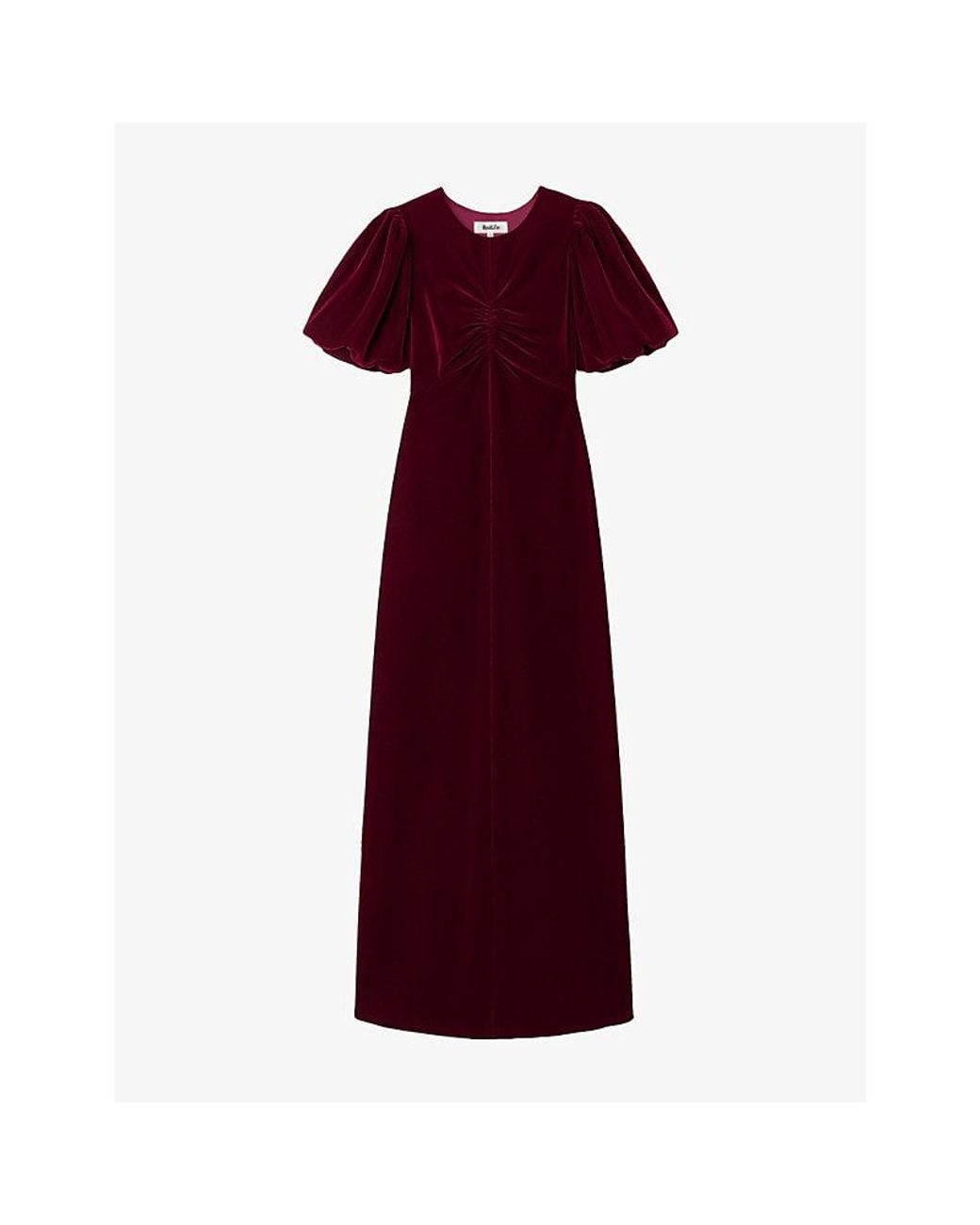 Ro&zo Red Jessie Puff-Sleeve Velvet Maxi Dress