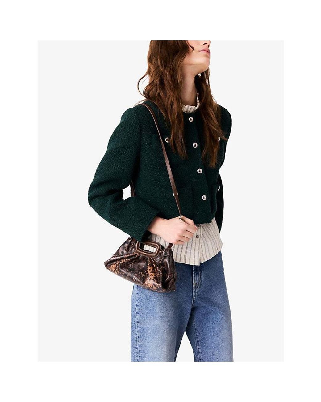 Maje Brown Milpli Mini Leather Clutch Bag