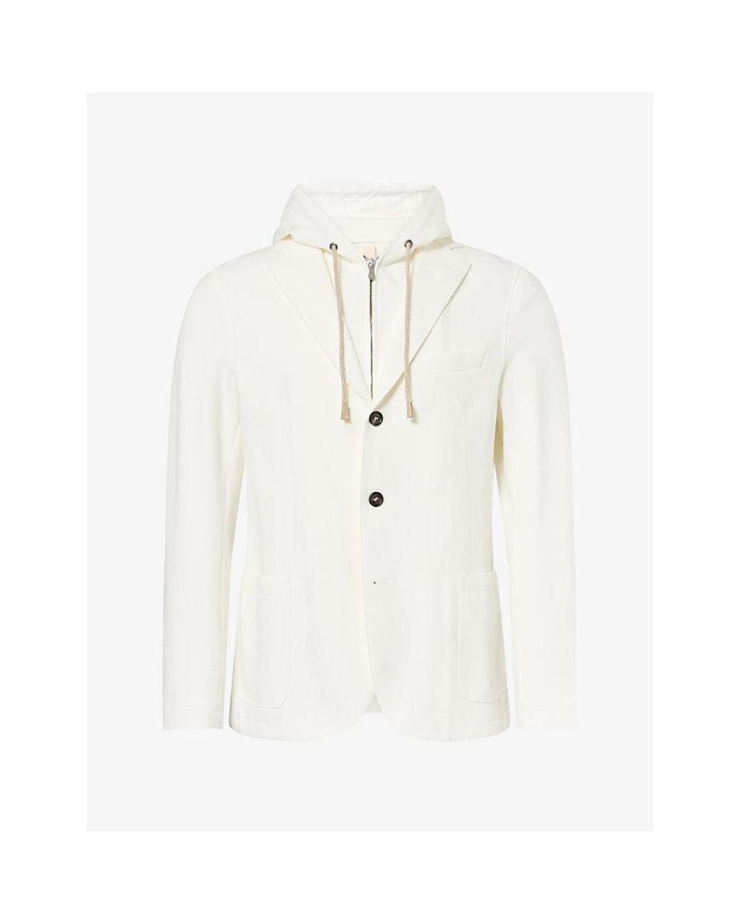 Eleventy White Hood Bib-Insert Cotton-Blend Jacket for men