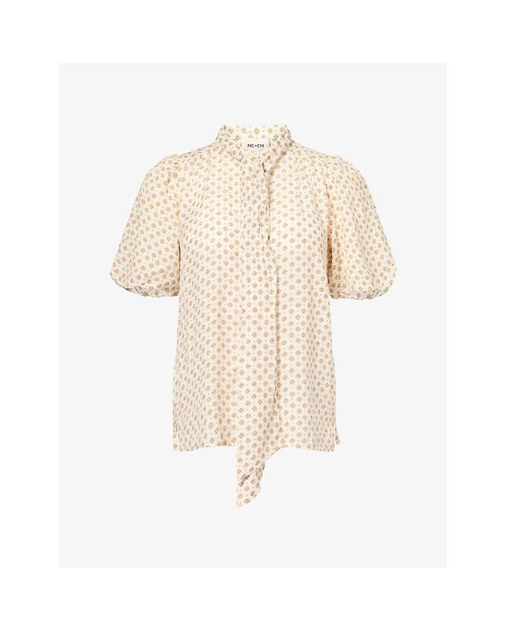 ME+EM Natural Printed Short-Sleeve Woven Blouse
