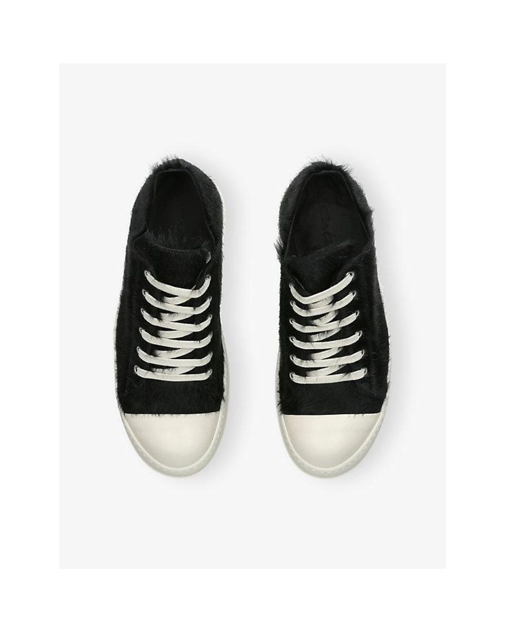 Rick Owens Black Hairy Classic Low Leather Trainers for men