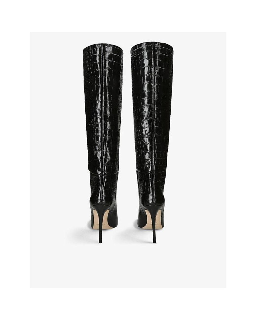 Paris Texas Black Pointed-Toe Croc-Embossed Leather Knee-High Boots