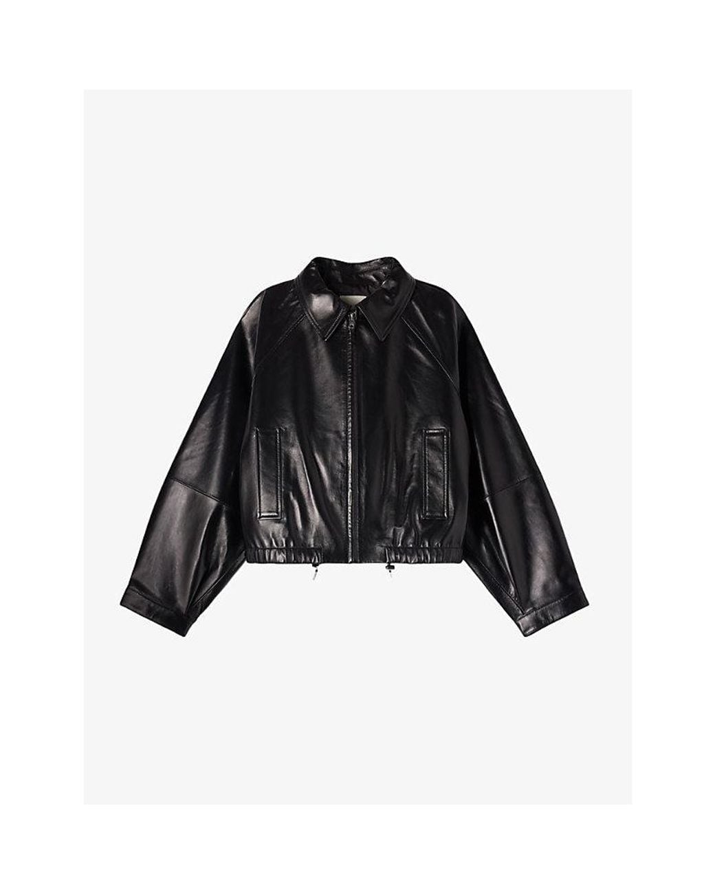 Sandro Black Side-Pocket Cropped Leather Jacket