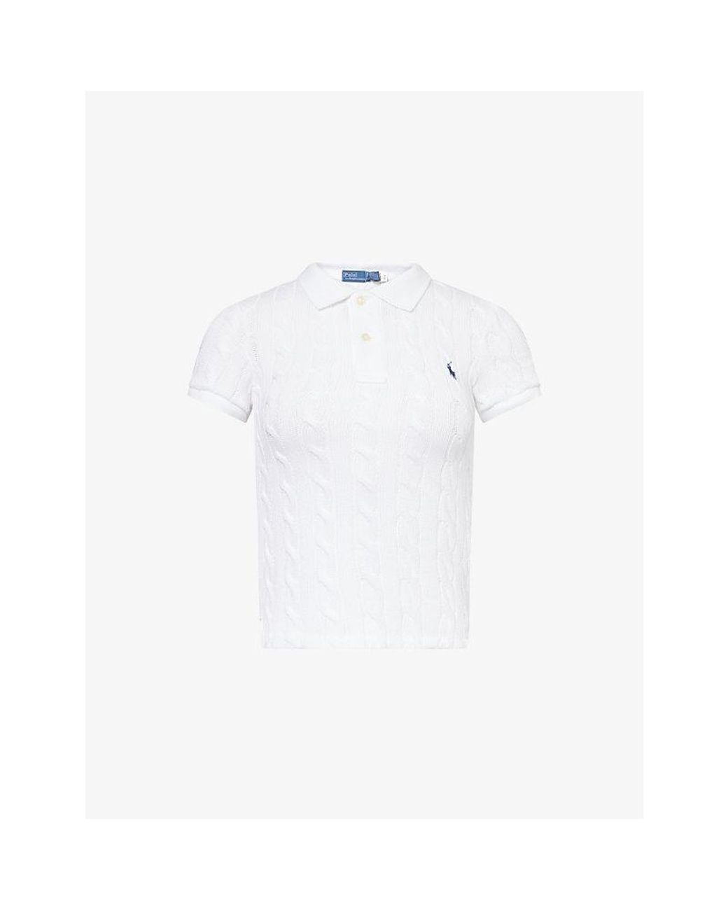 Polo Ralph Lauren White Cable-Knit Short-Sleeves Cotton-Knit Polo Shirt