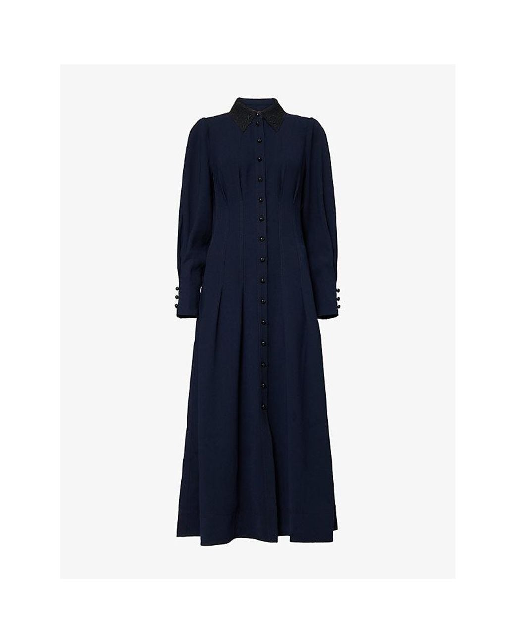 ME+EM Blue Pleated Long-Sleeve Woven Midi Dress