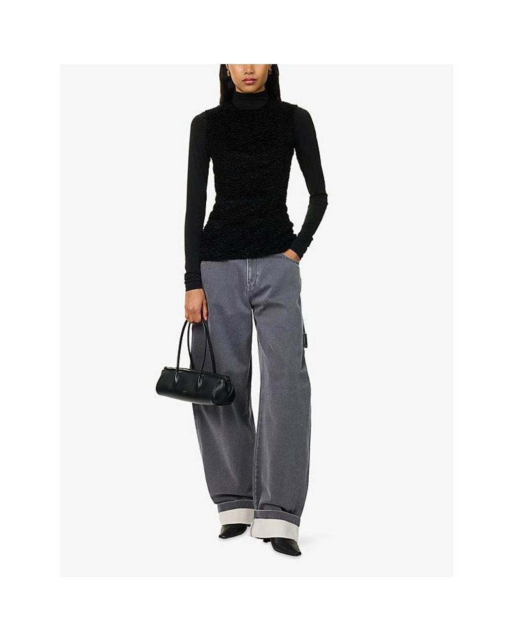 DARKPARK Black Joy Astrakan Faux-Fur And Jersey Top