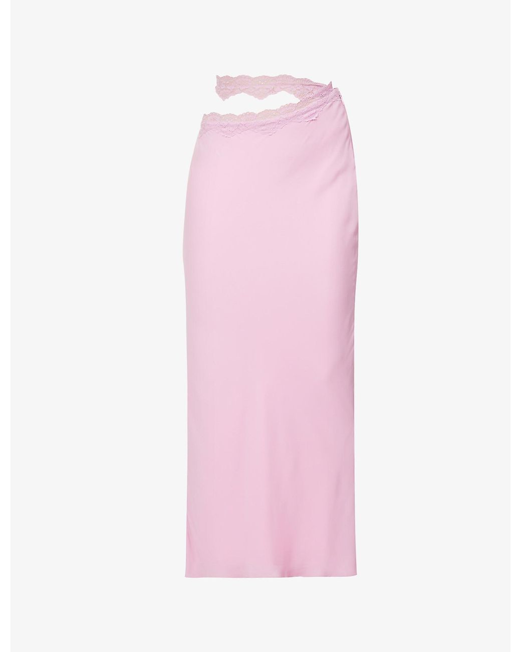 House Of Cb Mathilda Lace-trim Chiffon Maxi Skirt in Pink | Lyst UK