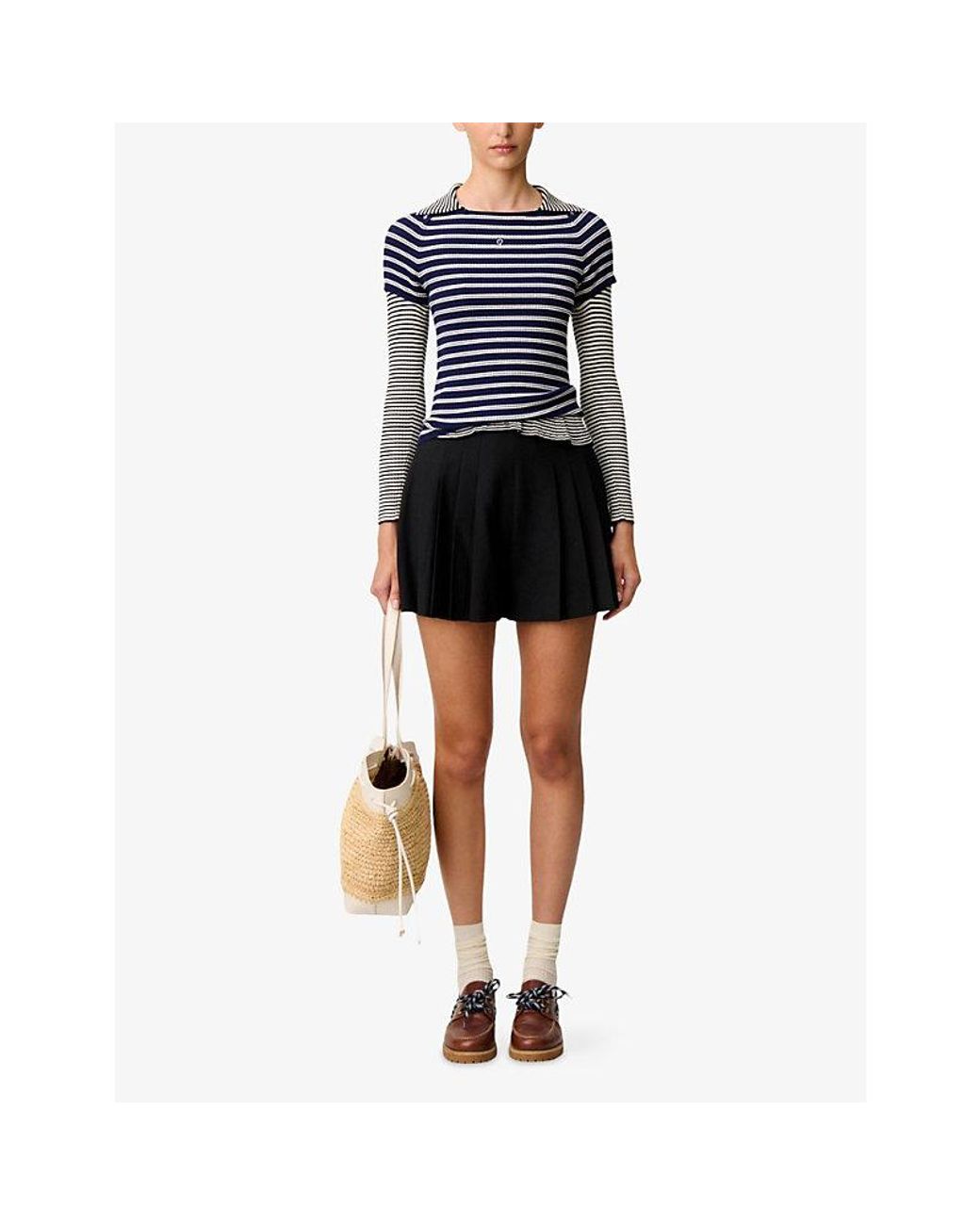 Claudie Pierlot Black Flared Pleated Woven Shorts