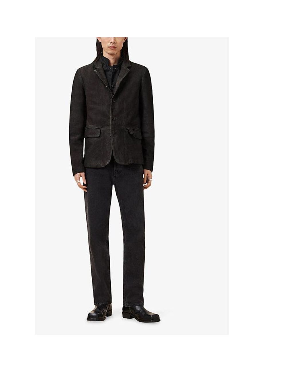 AllSaints Black Survey Double-Layered Leather Blazer for men