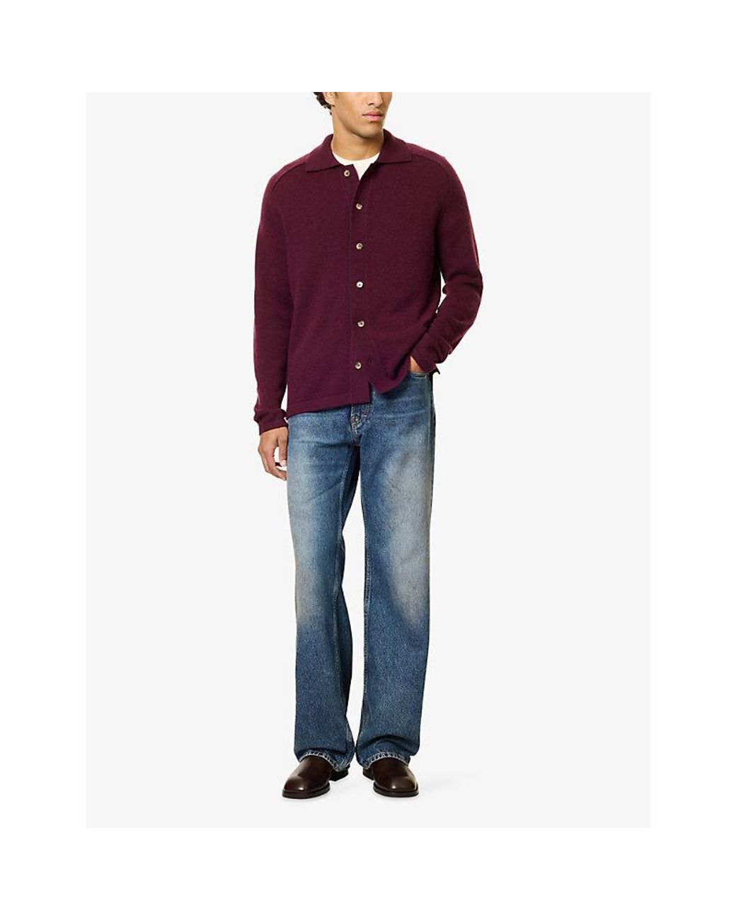 Soft Goat Purple Button-Through Cashmere Cardigan for men