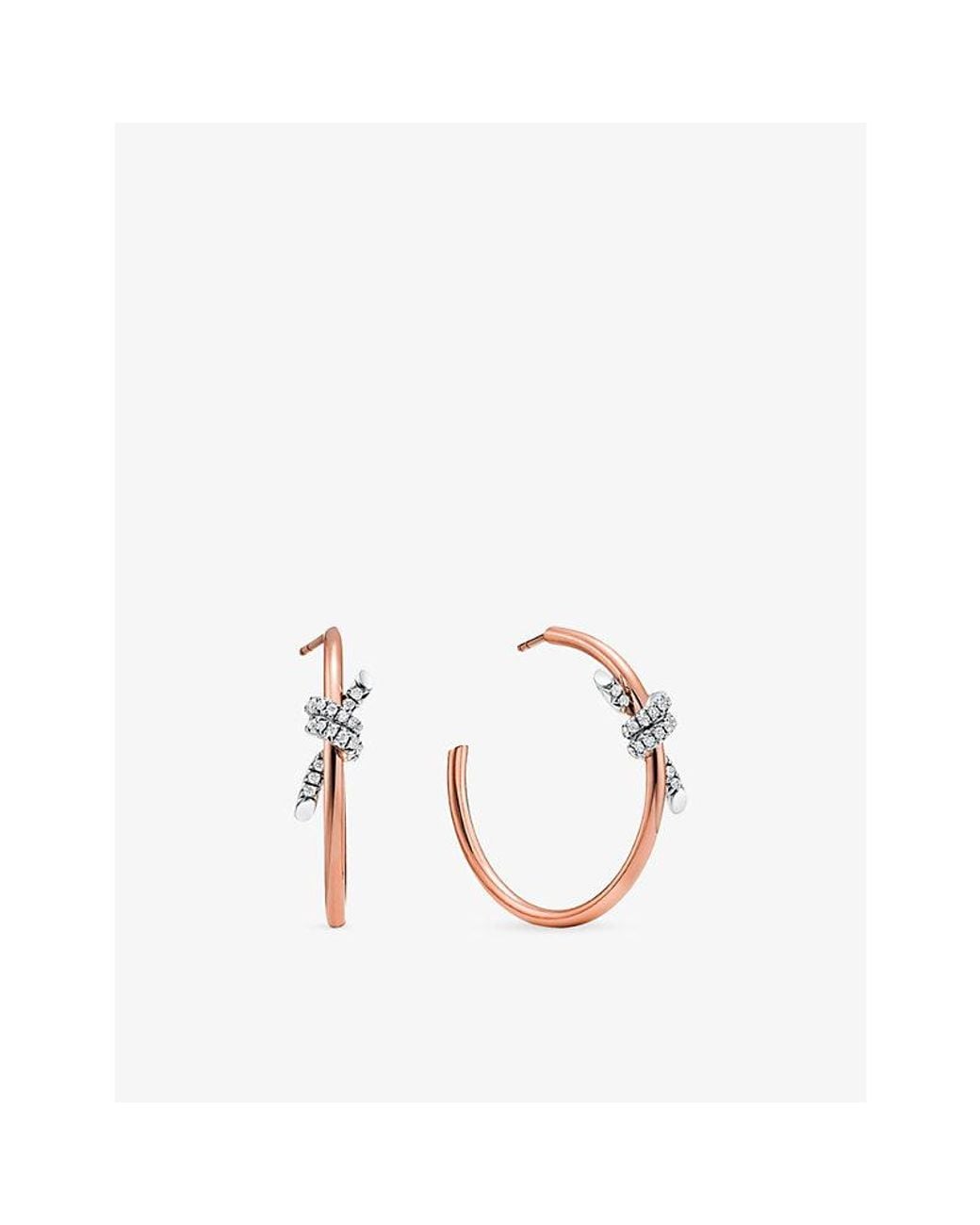 Tiffany & Co Metallic Tiffany Knot Large 18Ct Rose- Platinum And 0.40Ct Diamond Hoop Earrings