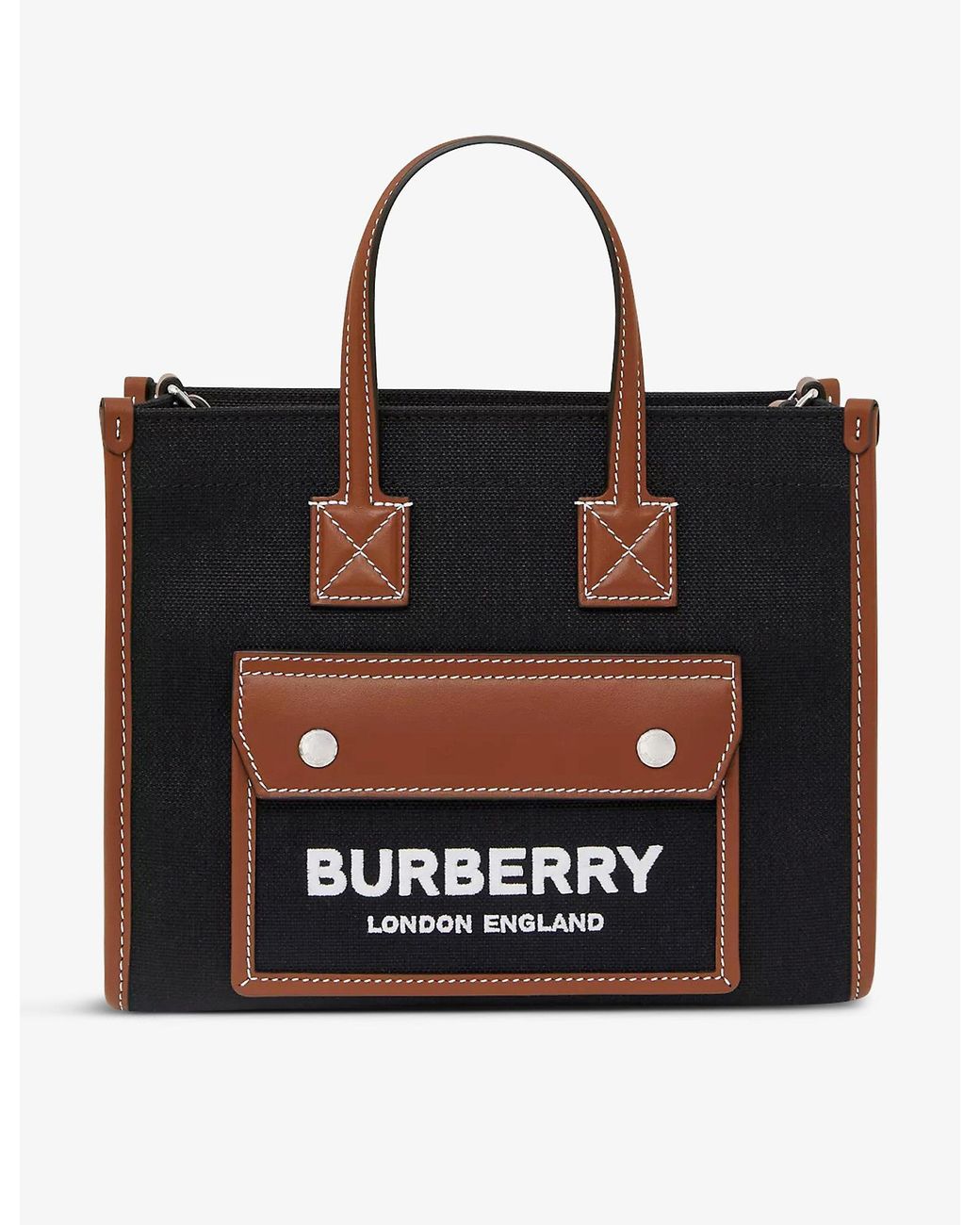 Burberry Freya Small Canvas And Leather Tote Bag in Black | Lyst
