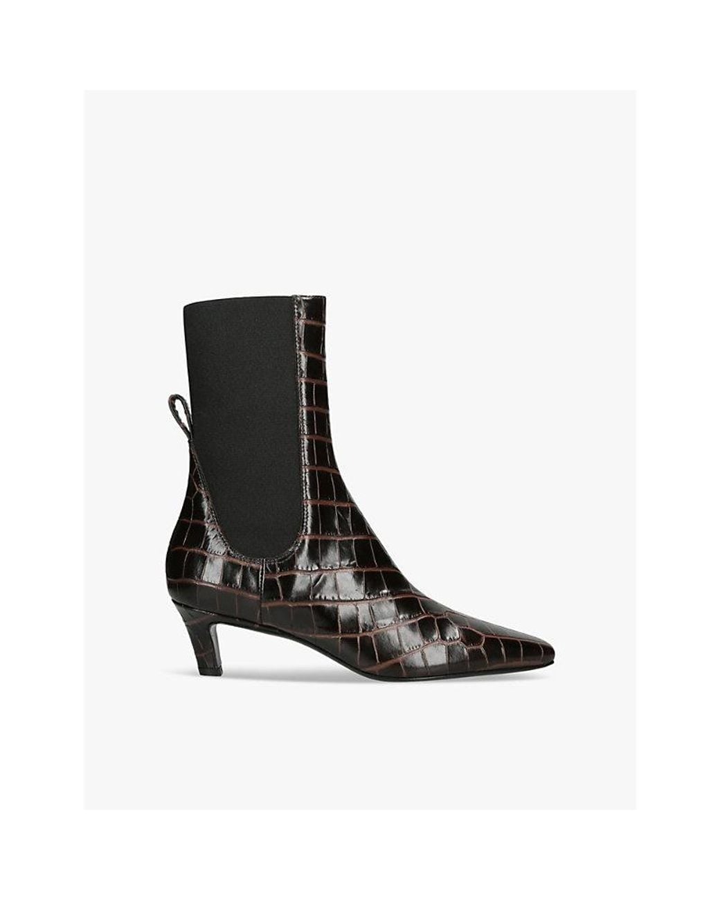 Totême Black The Mid Heel Crocodile-Embossed Leather Heeled Ankle Boots